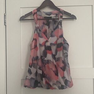 New York & Company Pink and Black Patterned Blouse